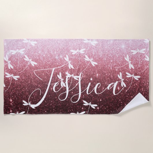 Glitters en libellen gepersonaliseerde badhanddoek (Voorkant)