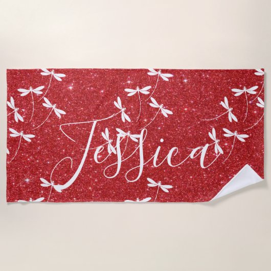 Glitters en libellen gepersonaliseerde badhanddoek (Voorkant)