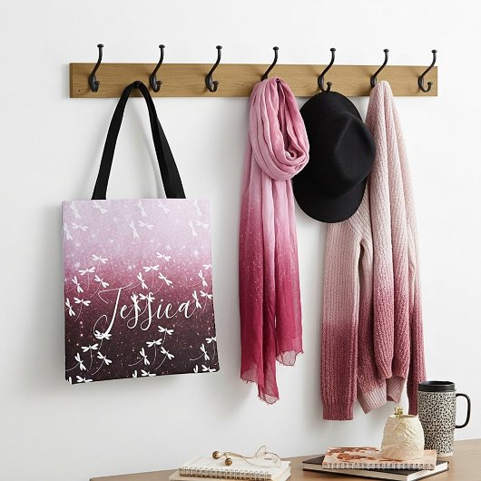 Glitters en libellen gepersonaliseerde boodschappe tote bag