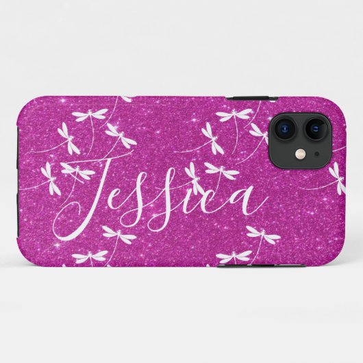 Glitters en libellen gepersonaliseerde Case-Mate iPhone Case (Achterkant (horizontaal))