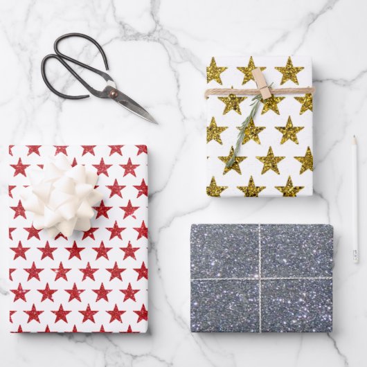  glitters en sterren  inpakpapier vel (Voorkant)