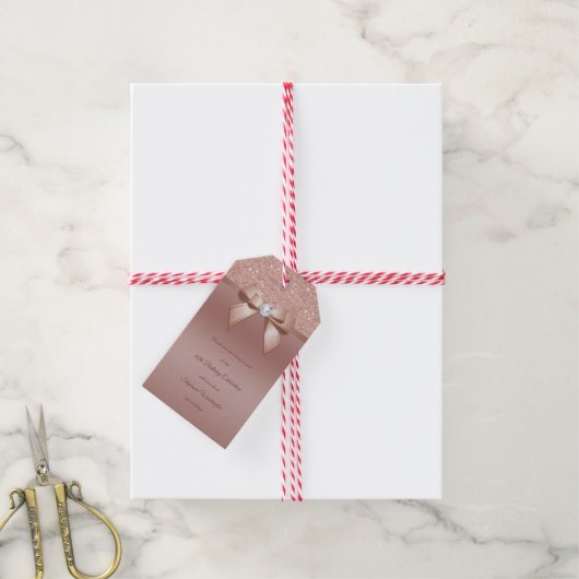 Glitters & Glamour, Roze Gouden Verjaardagsfeestje Cadeaulabel (Met Touw)