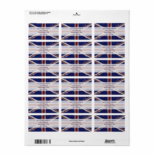 Glitters Glanzende Sparkle Union Jack Vlag Etiket (Full Sheet)