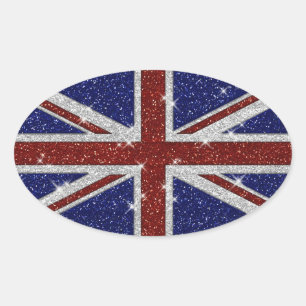 Glitters Glanzende Sparkle Union Jack Vlag Ovale Sticker
