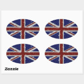 Glitters Glanzende Sparkle Union Jack Vlag Ovale Sticker (Vel)