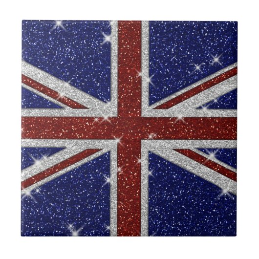 Glitters Glanzende Sparkle Union Jack Vlag Tegeltje (Voorkant)