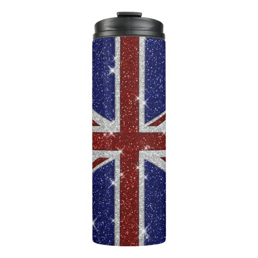 Glitters Glanzende Sparkle Union Jack Vlag Thermosbeker (Voorkant)