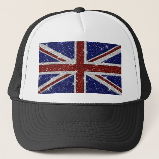 Glitters Glanzende Sparkle Union Jack Vlag Trucker Pet (Voorkant)