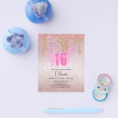Glitters Schattig 16 Vrolijk Roze 16de Verjaardag Flyer (Enkel)