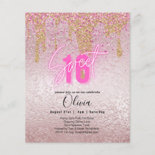 Glitters Schattig 16 Vrolijk Roze 16de Verjaardag Flyer