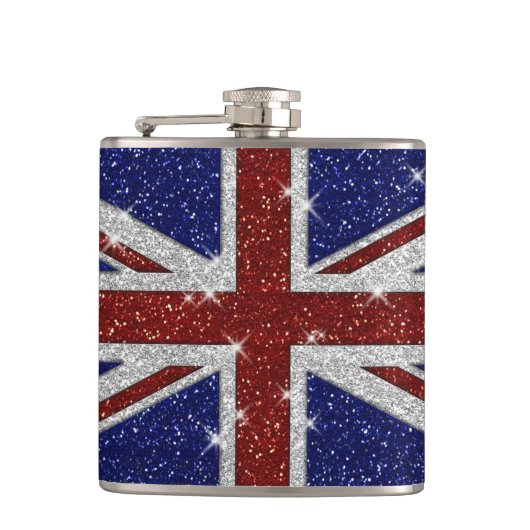 Glitters Shiny Sparkle Union Jack Flag Heupfles (Voorkant)