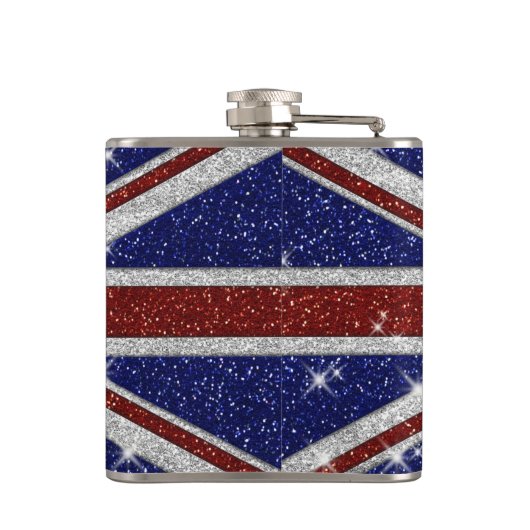 Glitters Shiny Sparkle Union Jack Flag Heupfles (Achterkant)