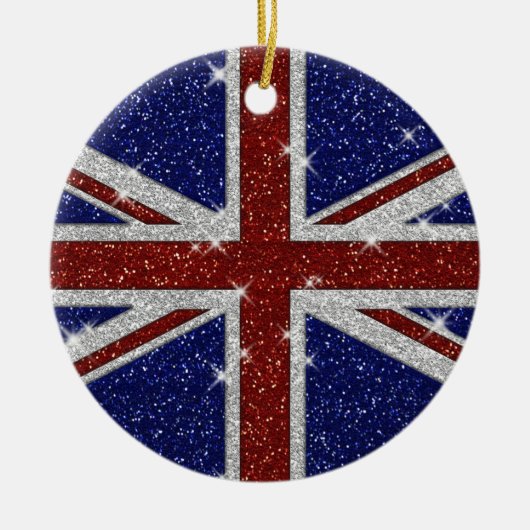 Glitters Shiny Sparkle Union Jack Flag Keramisch Ornament (Voorkant)
