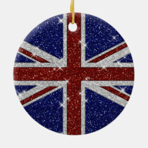Glitters Shiny Sparkle Union Jack Flag Keramisch Ornament