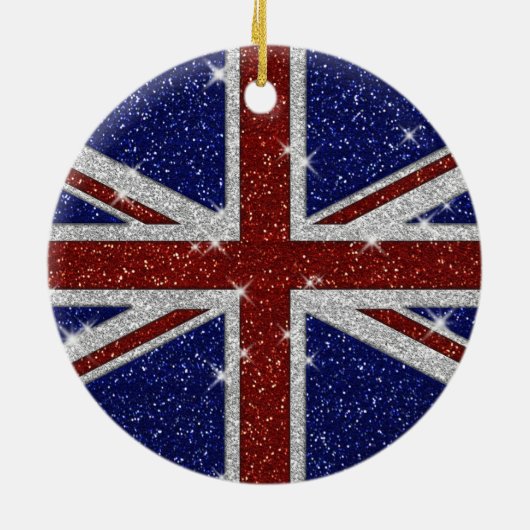 Glitters Shiny Sparkle Union Jack Flag Keramisch Ornament (Achterkant)