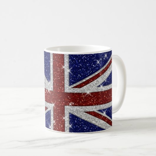 Glitters Shiny Sparkle Union Jack Flag Koffiemok (Voorkant rechts)