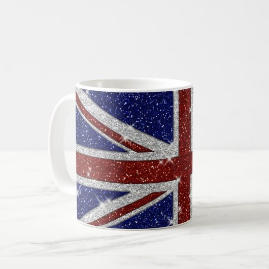 Glitters Shiny Sparkle Union Jack Flag Koffiemok (Voorkant links)