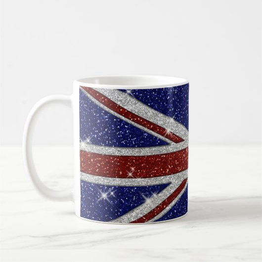 Glitters Shiny Sparkle Union Jack Flag Koffiemok (Links)