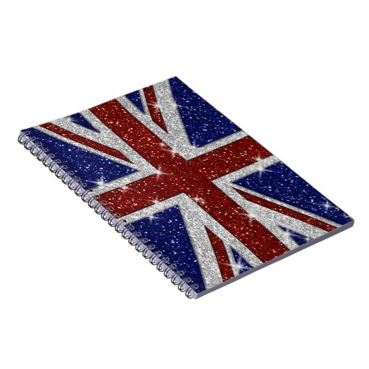 Glitters Shiny Sparkle Union Jack Flag Notitieboek (Rechterzijde)