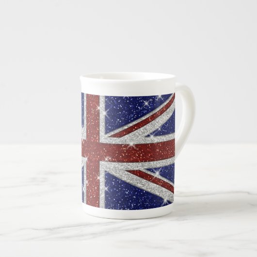 Glitters Shiny Sparkle Union Jack Flag Porselein Kop (Voorkant rechts)