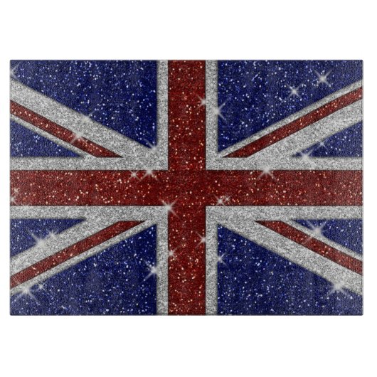 Glitters Shiny Sparkle Union Jack Flag Snijplank (Voorkant)