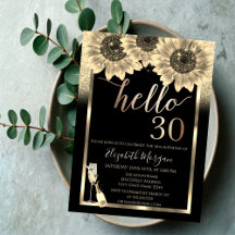Glitters, Zonnebloemen, Glas Zwart 30e Verjaardags