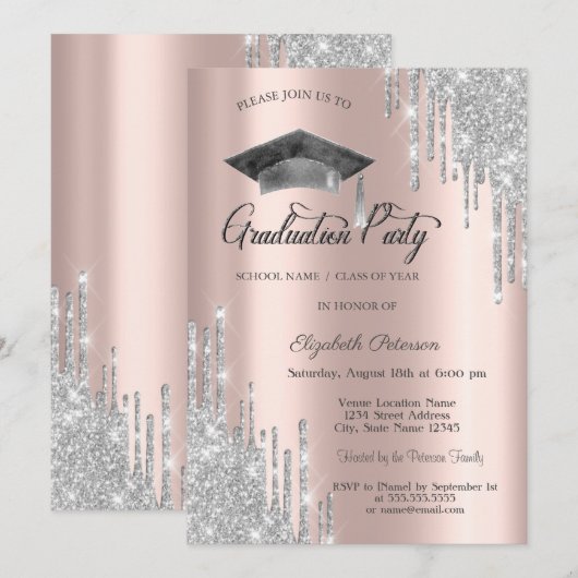 Glitterschijven, Afstudeerder Pet, Roos Gold Afstu Kaart (Voorkant / Achterkant)