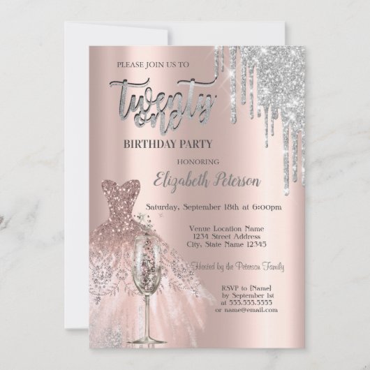 Glitterschijven, Dress Wine Glass 21st Birthday Kaart (Voorkant)