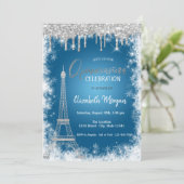 Glitterschijven, eiffeltoren, Snowflake Quinceañer Kaart (Staand voorkant)