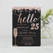 Glitterschijven, wijnglas 25e verjaardag Partij I Kaart (Staand voorkant)