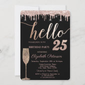 Glitterschijven, wijnglas 25e verjaardag Partij I Kaart (Voorkant)