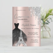 Glitterschijven, zwarte dress, Eiffeltower Quincea Kaart (Staand voorkant)