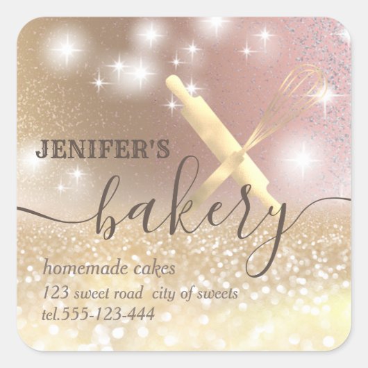 Glitterspalpen en zogenaamde "whiskychef"-bakkerij vierkante sticker (Voorkant)