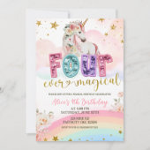 Glittersteentjes Magische Eenhoorn 4de verjaardag Kaart (Voorkant)