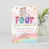 Glittersteentjes Magische Eenhoorn 4de verjaardag Kaart (Staand voorkant)