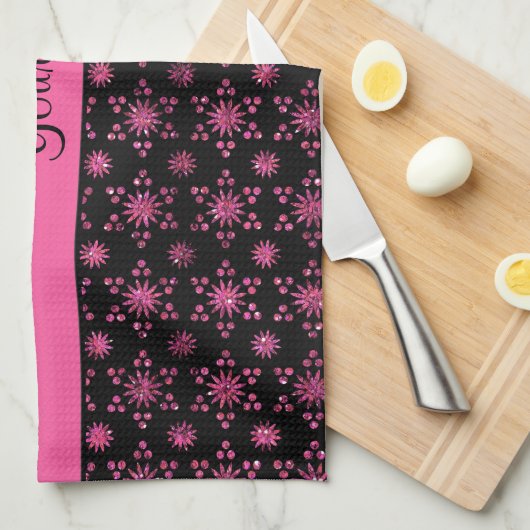 Glittersterren in superroze bruinroze glitter theedoek (Quarter Fold)