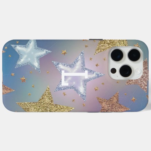Glittersterren met monogram Case-Mate iPhone case (Achterkant (horizontaal))
