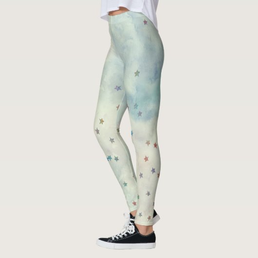 Glittersterren op gemarmerde waterverf leggings (Links)