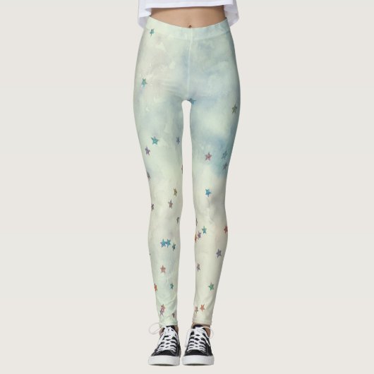 Glittersterren op gemarmerde waterverf leggings (Voorkant)
