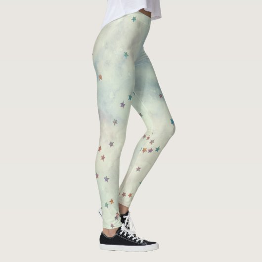 Glittersterren op gemarmerde waterverf leggings (Rechts)