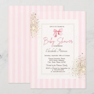 Glitterstof Roze Strik Gestreepte Baby Shower Kaart