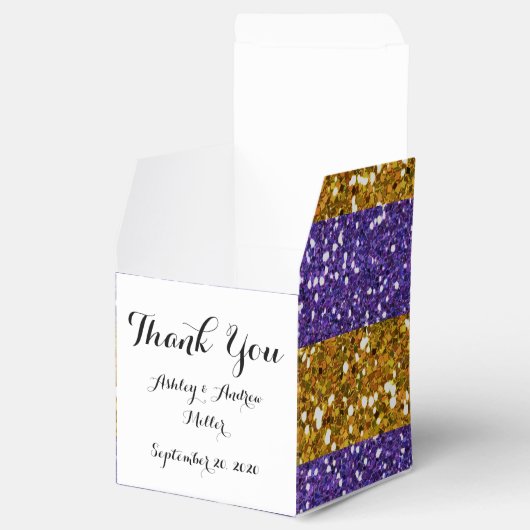 Glitterstripes voor goud en Paars, bedrukt Bedankdoosjes (Geopend)