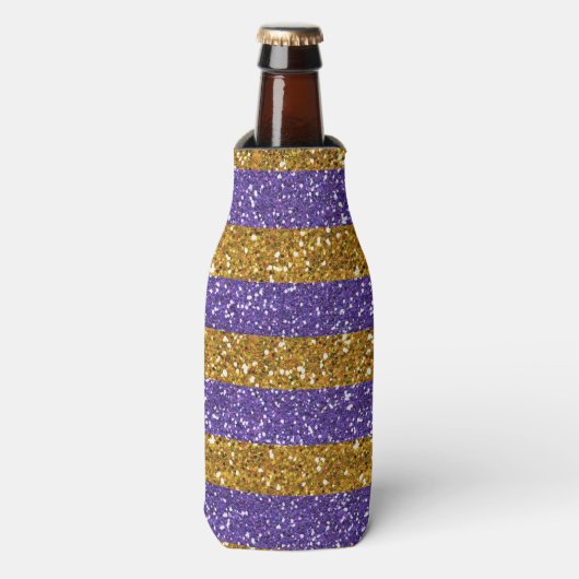 Glitterstripes voor goud en Paars, bedrukt Flesjeskoeler (Fles Voorkant)