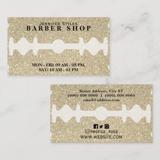 Glittertextuur Visitekaartje van faux-razor (Voorkant / Achterkant)