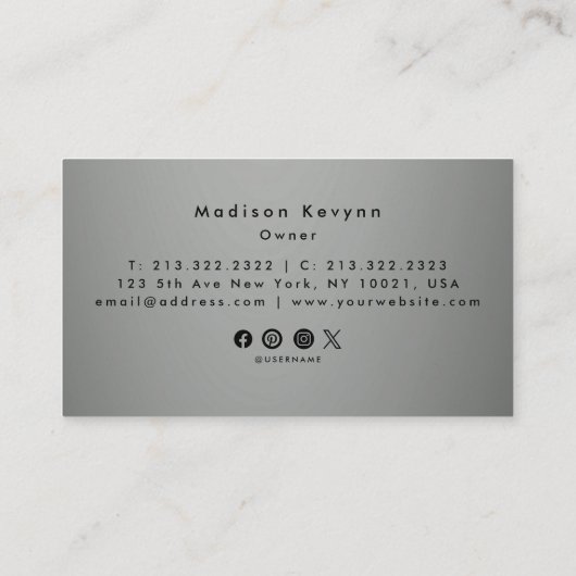 Glittertextuur zilvergrijs visitekaartje (Achterkant)