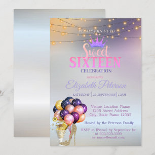 Glittertiara, Cocktail, Zilver Sweet 16-feest Kaart