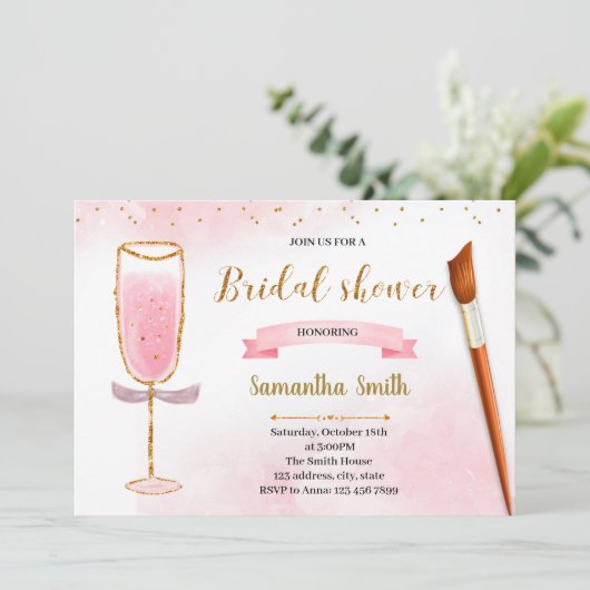Glitterverf en sip douche uitnodiging (Staand voorkant)