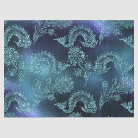 Glittervis en bloemen op blauwe ontkoppeling tissuepapier (Voorkant)