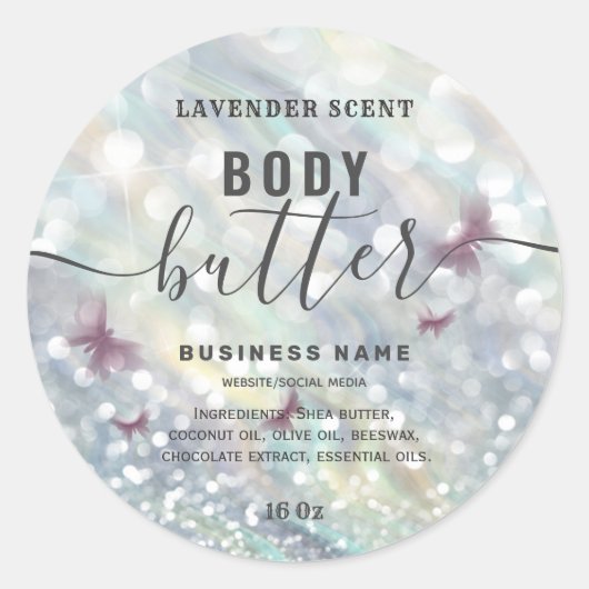 Glittervlinder script bodybutter label (Voorkant)