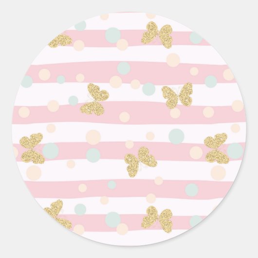 Glittervlinders en -strepen ronde sticker (Voorkant)